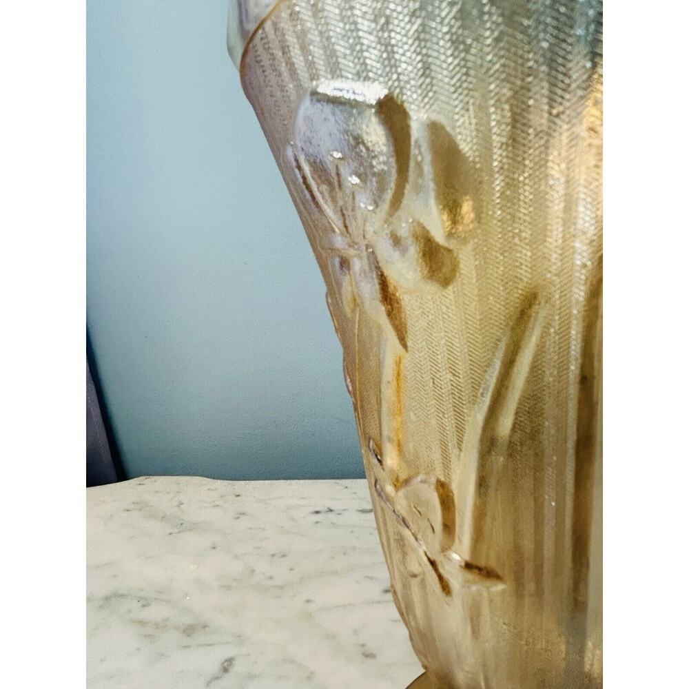 Vintage Jeanette Marigold Carnival Iridescent Glass Vase Iris Herringbone Peach - Picture 12 of 13